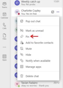 How to pin a conversation in Microsoft Teams